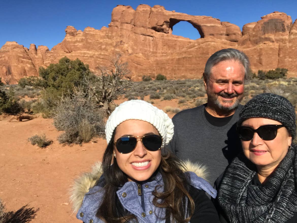 Andrea and her family at Arches National Park in Utah