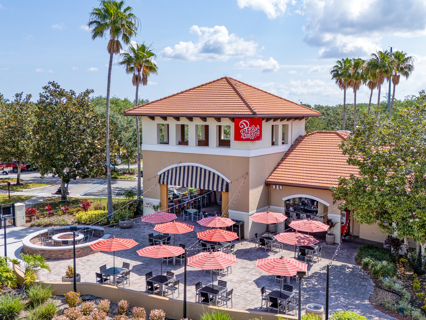 Exterior of Paisan Pizzeria in North Village at Orange Lake Resort near Orlando, Florida.