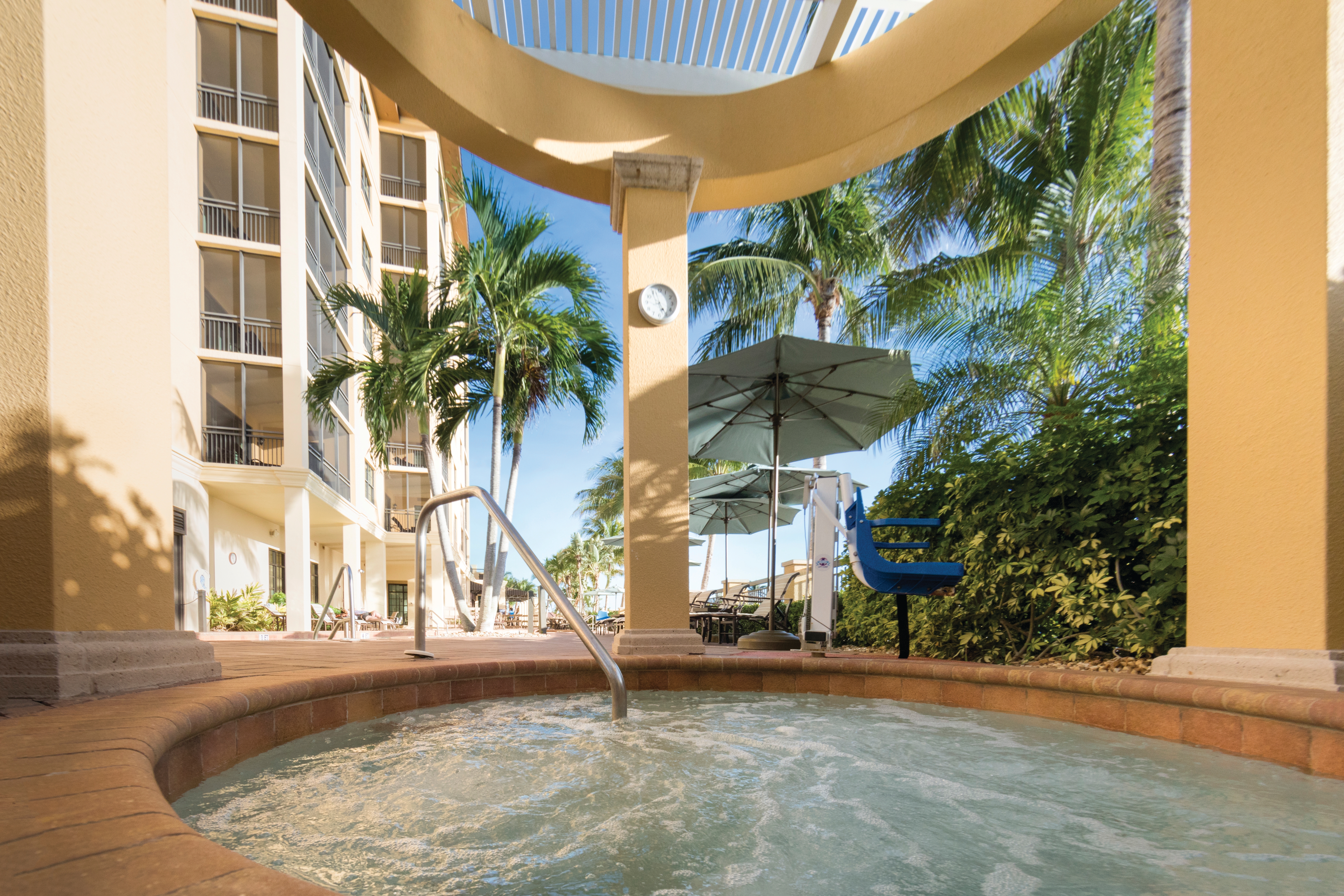Outdoor covered hot tub at Sunset Cove Resort in Marco Island, Florida.