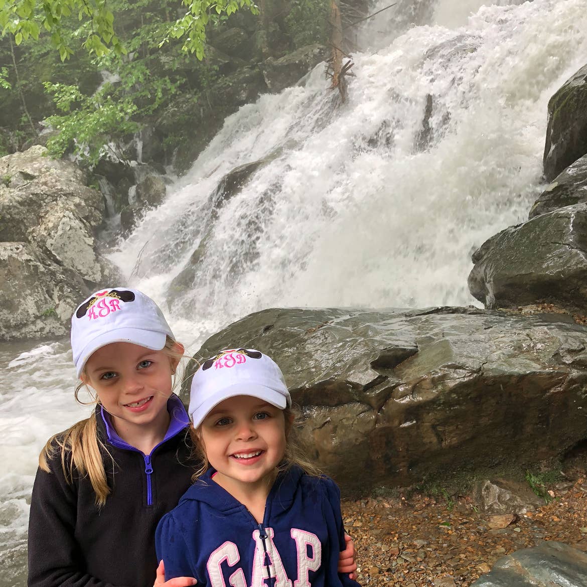 Author, Chris Johnstons' daughters, Kyndall (left), and Kyler (right) pose near the Dark Hollow Falls located at Shenandoah National Park in Virginia.