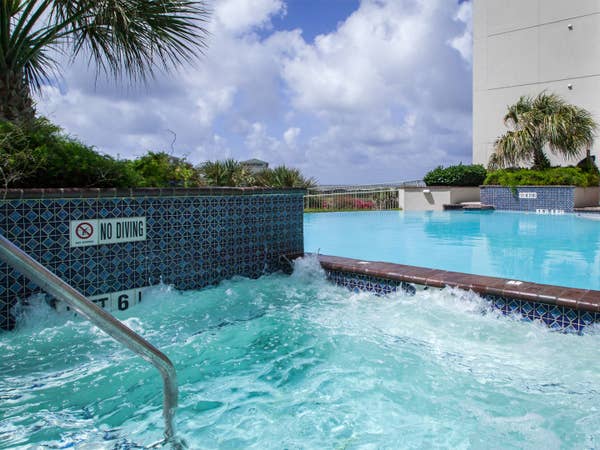 Outdoor hot tub at Galveston Beach Resort in Texas.
