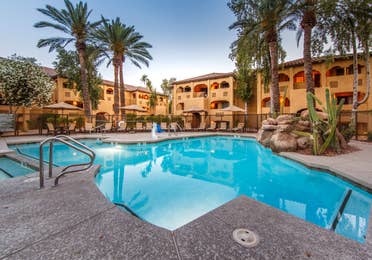 The pool and resort buildings at Scottsdale Resort in Arizona.