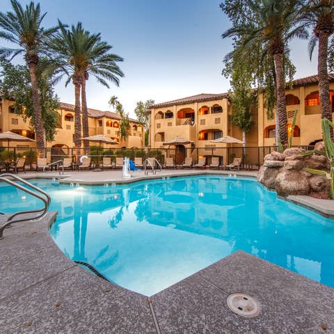 The pool and resort buildings at Scottsdale Resort in Arizona.