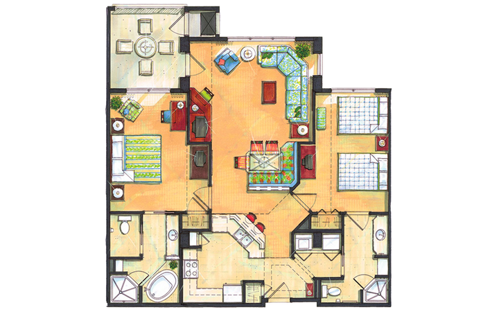 River Island two-bedroom villa floor plan
