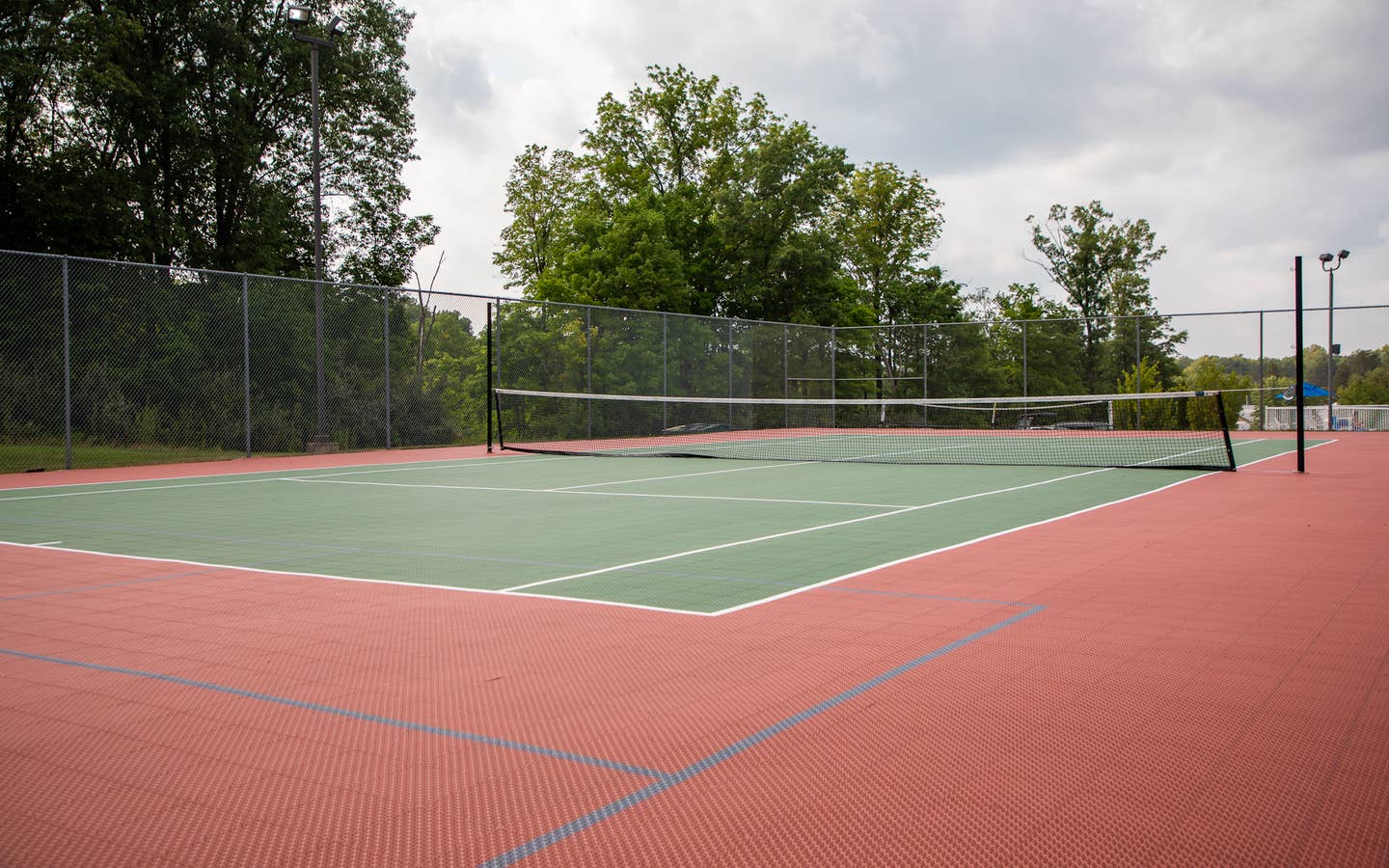 Tennis court at Fox River Resort in Sheridan, Illinois.