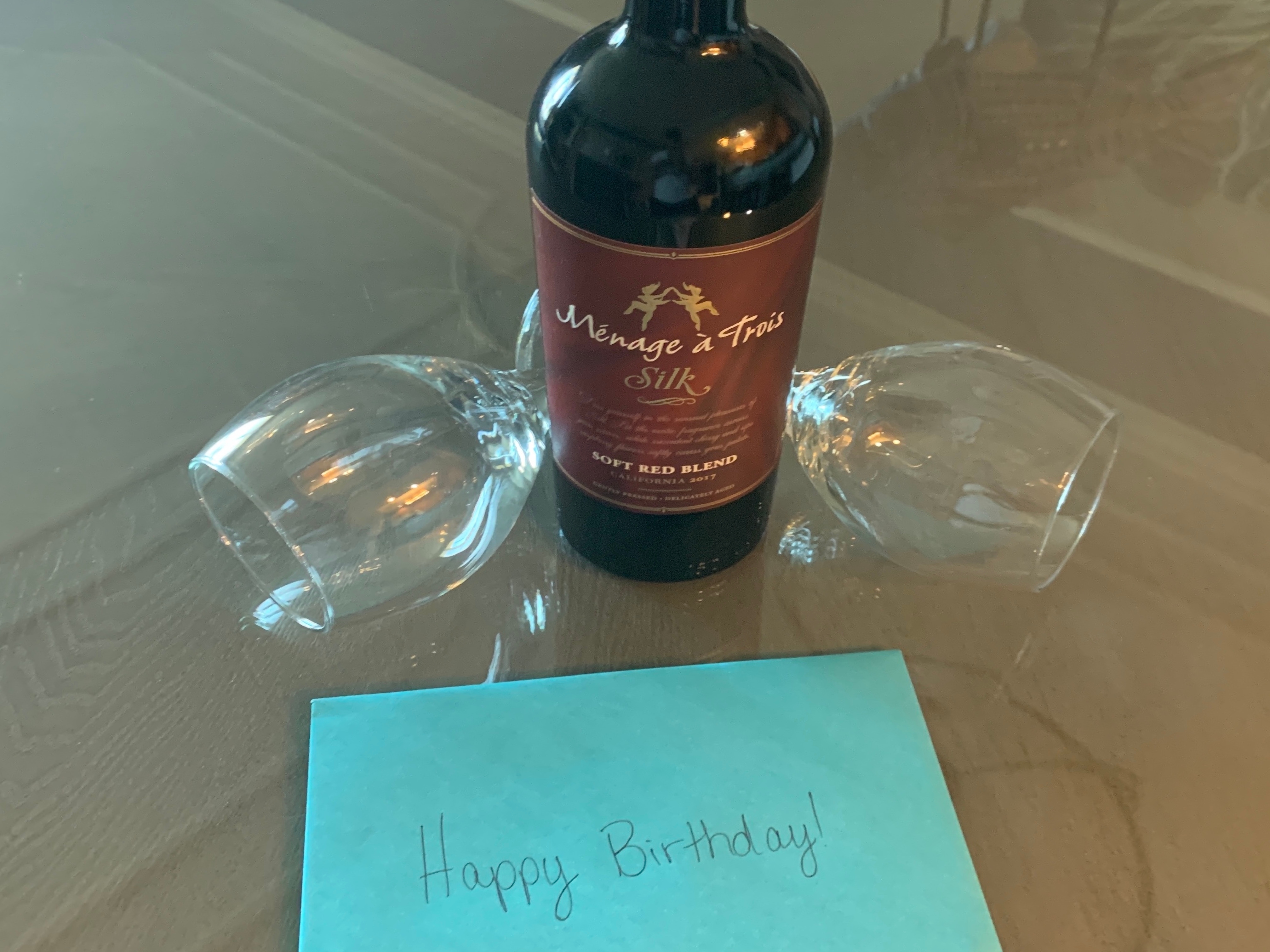 Sunset Cove Resort birthday card and wine greeting