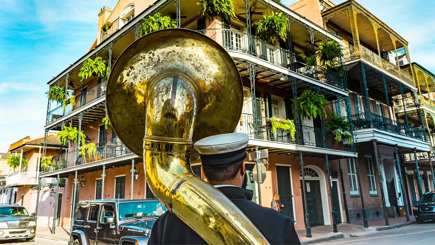 Man playing an instrument in New Orleans