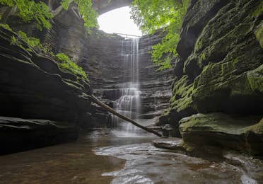 Beautiful image of a waterfall cave at Matthiessen State Park in LaSalle County, Illinois