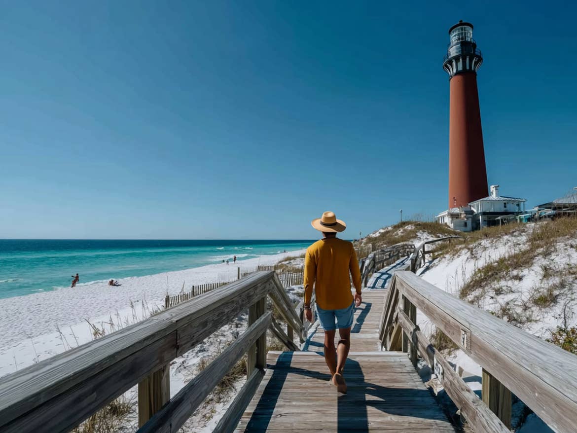 Pier stretching into the ocean at Panama City Beach, Florida.
