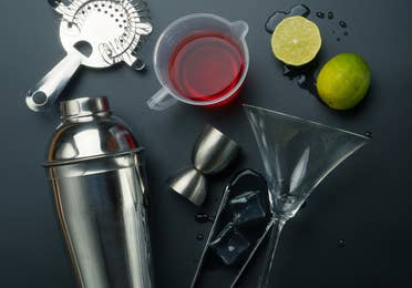 Mixology tools and ingredients.