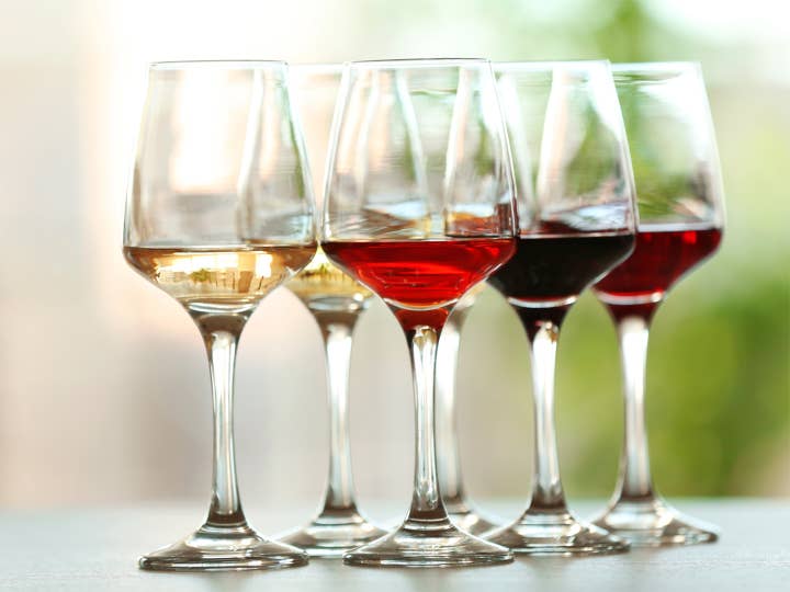 Glasses of wine filled with different kinds of wine