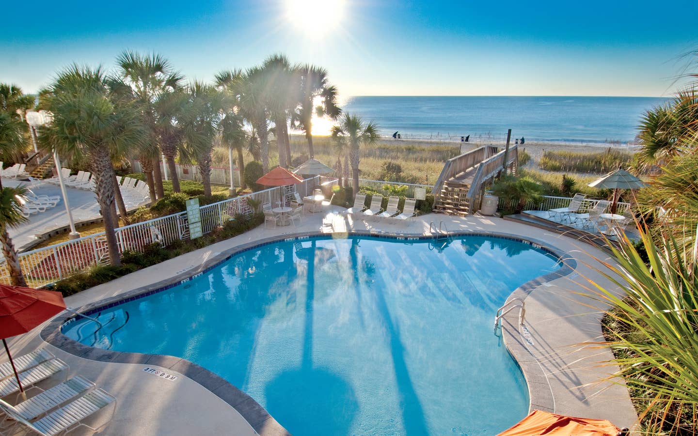 view of beach and pool at South Beach Resort in Myrtle Beach, SC