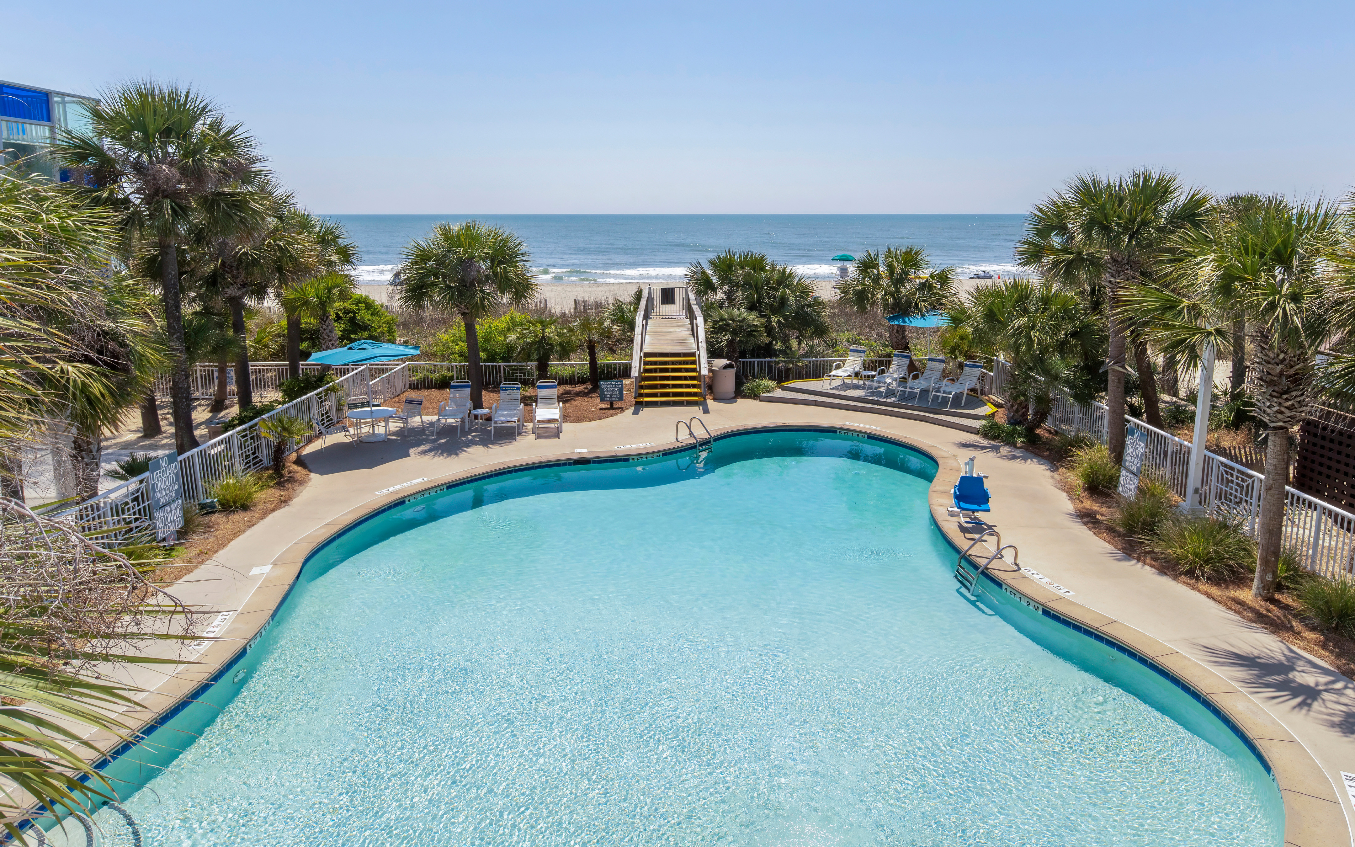 view of beach and pool at South Beach Resort in Myrtle Beach, SC