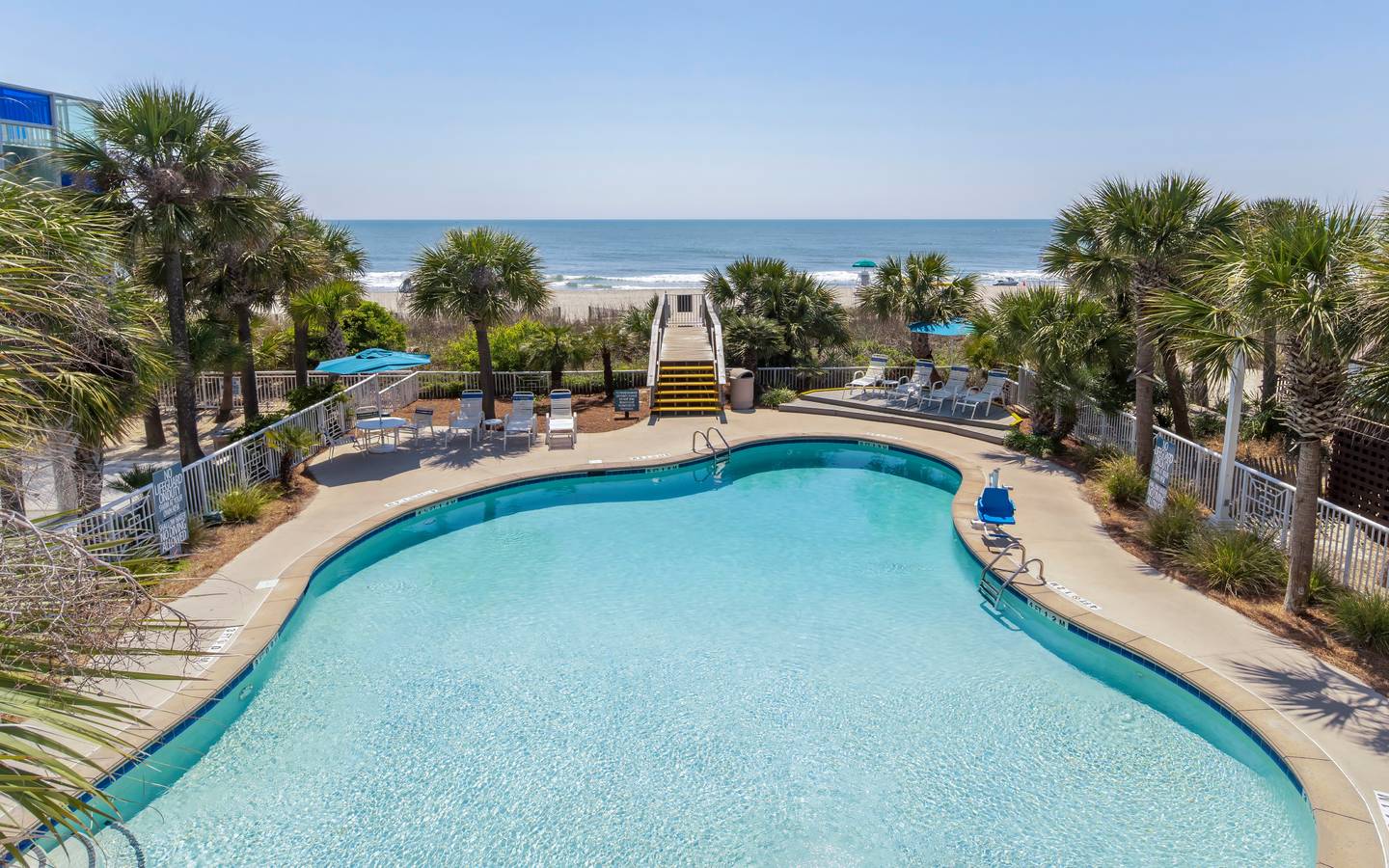 view of beach and pool at South Beach Resort in Myrtle Beach, SC