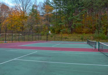 Two outdoor tennis courts at Mount Ascutney Resort in Brownsville, Vermont.