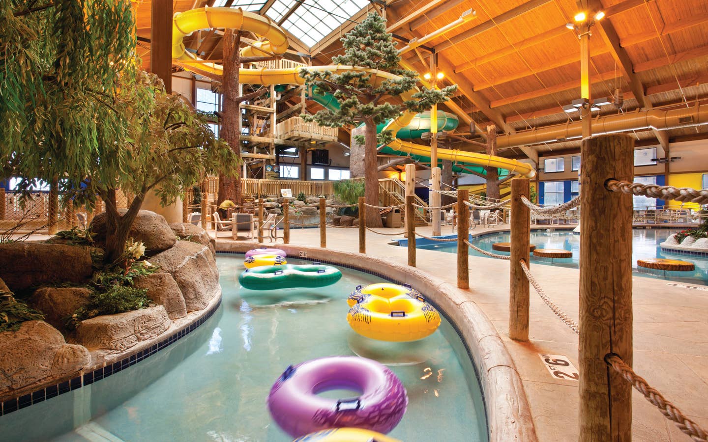 Waterpark with lazy river and waterslides at Lake Geneva Resort in Wisconsin.