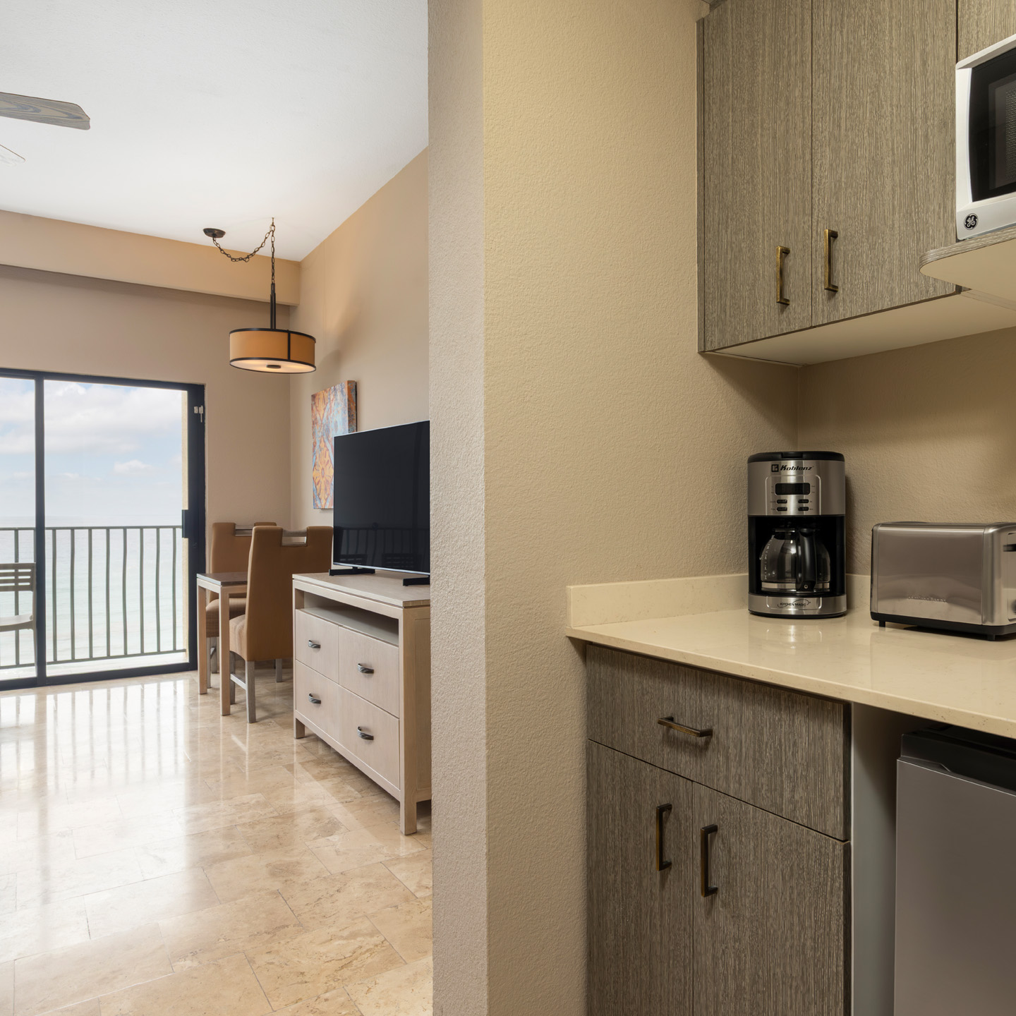 Oceanview suite with a convenient in-room kitchenette.