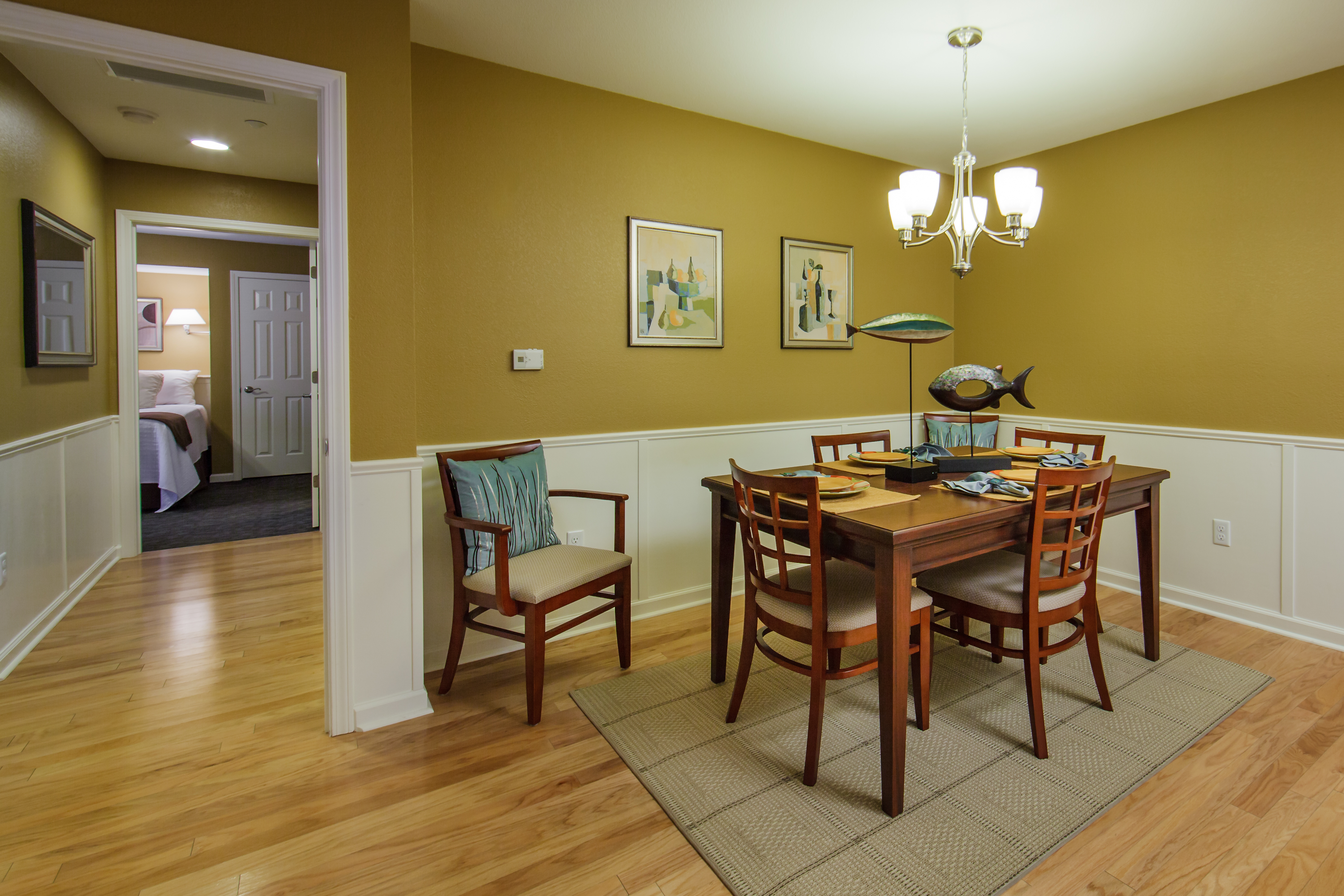 The kitchen table in a three-bedroom ambassador villa at the Holiday Hills Resort in Branson Missouri.