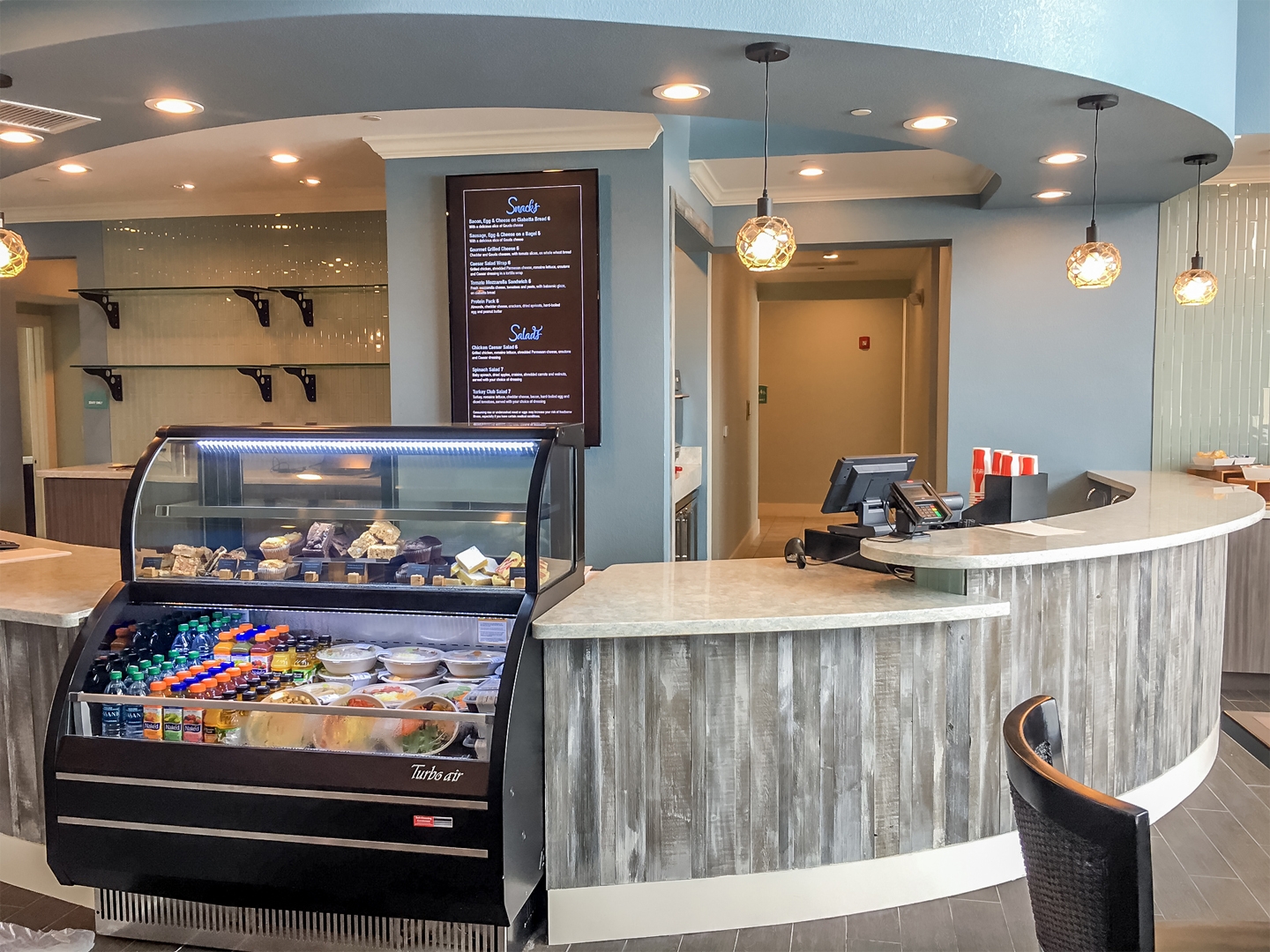 Seaside Cafe counter with grab and go snacks at Galveston Seaside Resort.