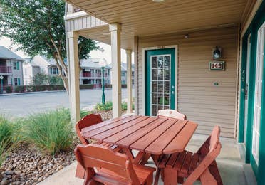 Patio in a two-bedroom lodge villa at the Hill Country Resort in Canyon Lake, Texas.