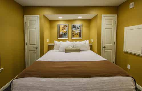 Bedroom in a two-bedroom ambassador villa at the Hill Country Resort in Canyon Lake, Texas.