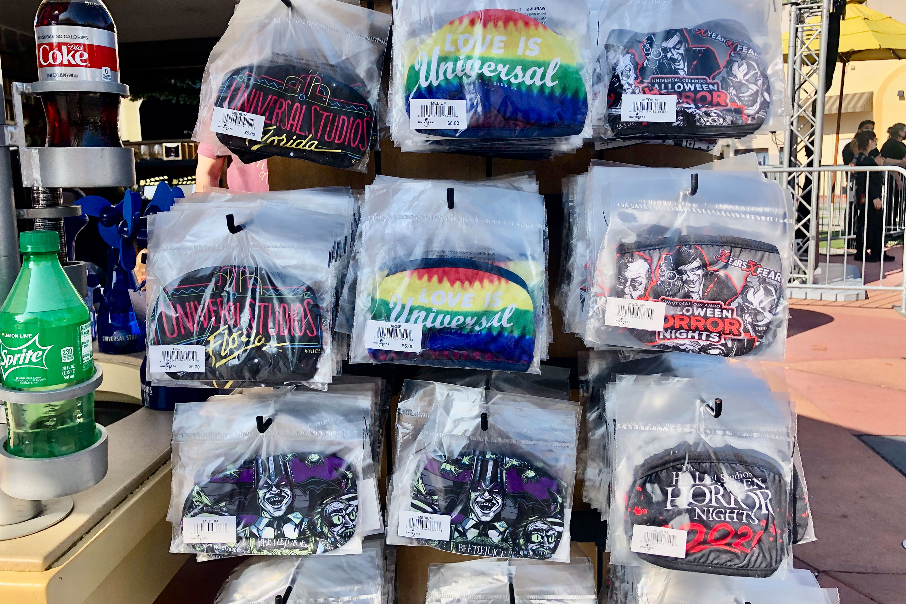 Masks available for purchase throughout the park featuring a variety of designs.