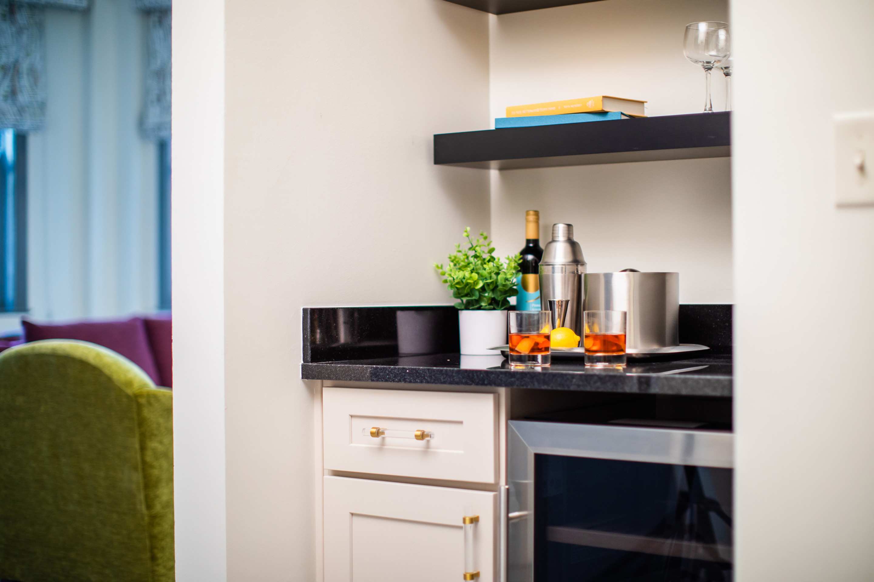 Wetbar with a wine closet in in a one-bedroom Signature Collection villa at New Orleans Resort in Louisiana.