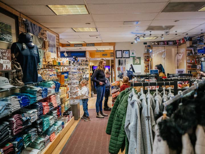 Family shopping at marketplace at Tahoe Ridge Resort in Stateline, Nevada