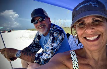 Denise Godreau and her husband CJ taking a selfie on Tigertail Beach in Marco Island, Florida.