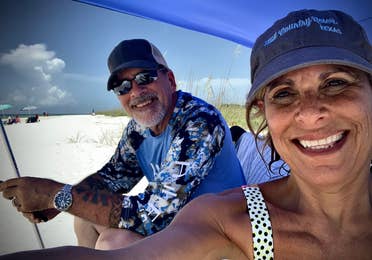 Denise Godreau and her husband CJ taking a selfie on Tigertail Beach in Marco Island, Florida.