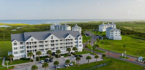Aerial view of property buildings at Galveston Seaside Resort in Texas.