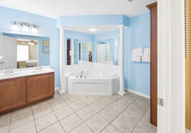 Bathroom in a three-bedroom ambassador villa at the Hill Country Resort in Canyon Lake, Texas.