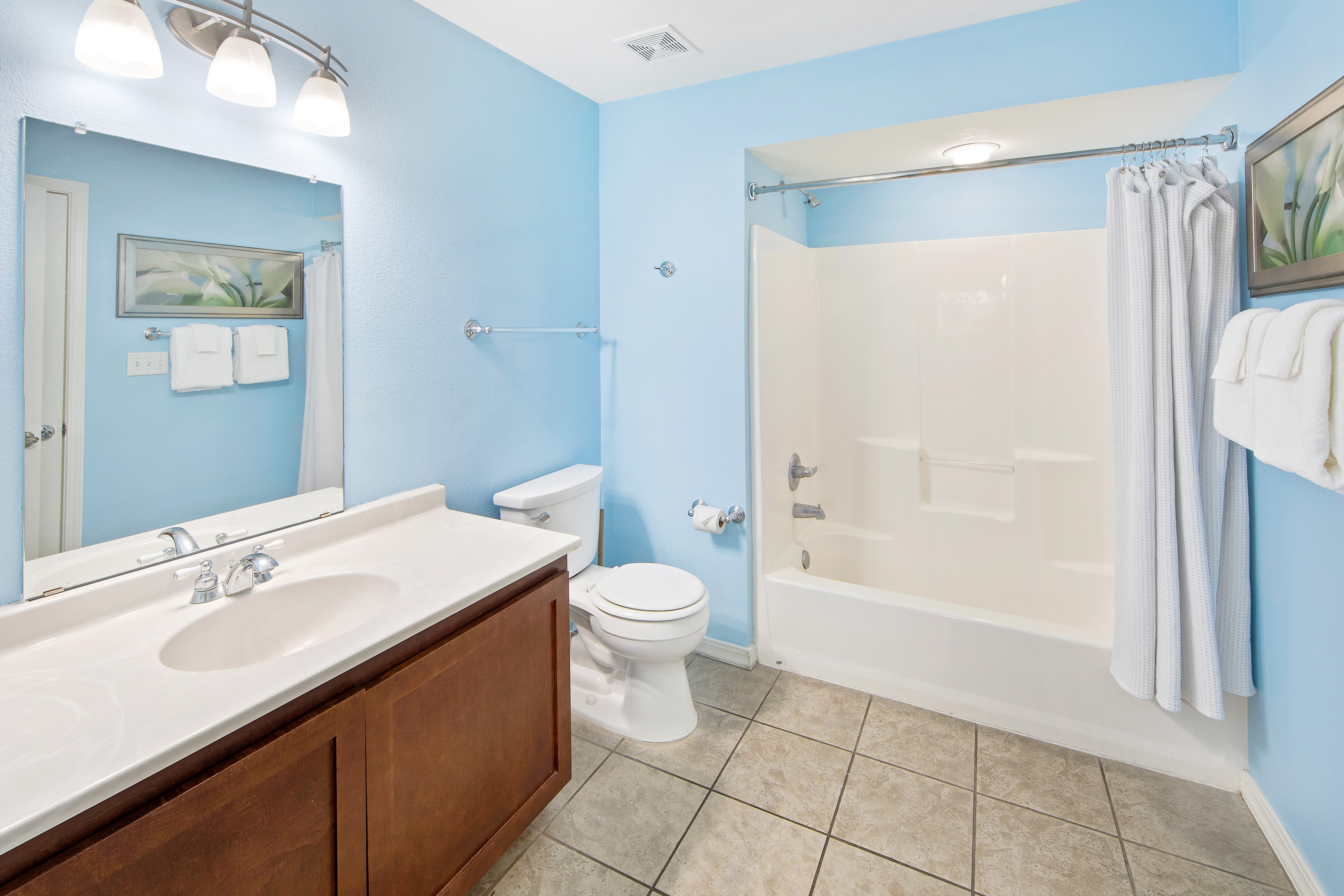 Bathroom in a one-bedroom ambassador villa at the Hill Country Resort in Canyon Lake, Texas.
