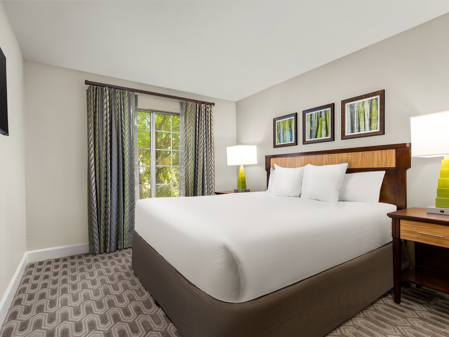 Bedroom with modern lighting and contemporary decor.
