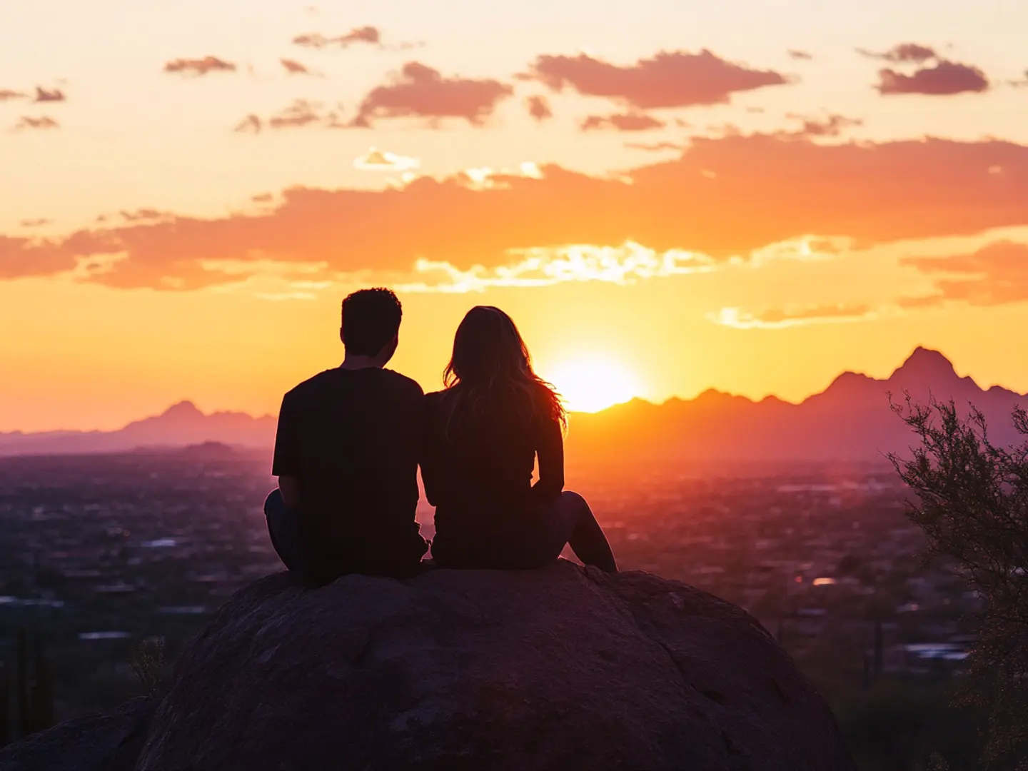 Couple watching a sunset from Camelback Mountain Scottsdale AZ resort