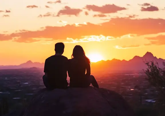Couple watching a sunset from Camelback Mountain Scottsdale AZ resort