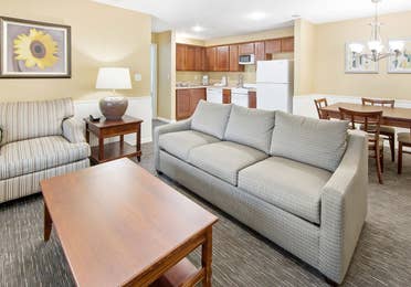 Living room in a one-bedroom ambassador villa at the Hill Country Resort in Canyon Lake, Texas.