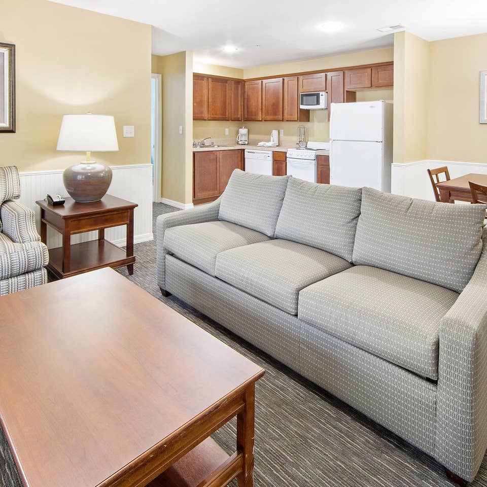 Living room in a one-bedroom ambassador villa at the Hill Country Resort in Canyon Lake, Texas.
