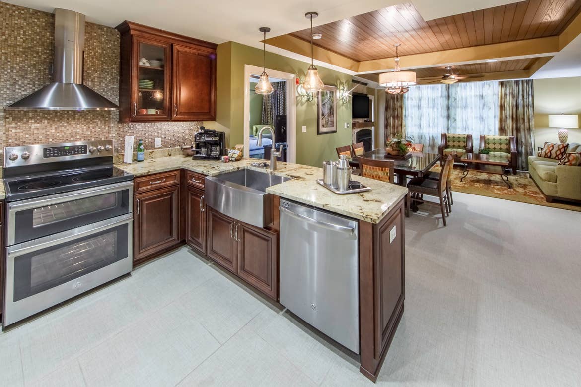 Kitchen with stainless steel appliances in a Signature Collection villa at Smoky Mountain Resort in Gatlinburg, Tennessee.