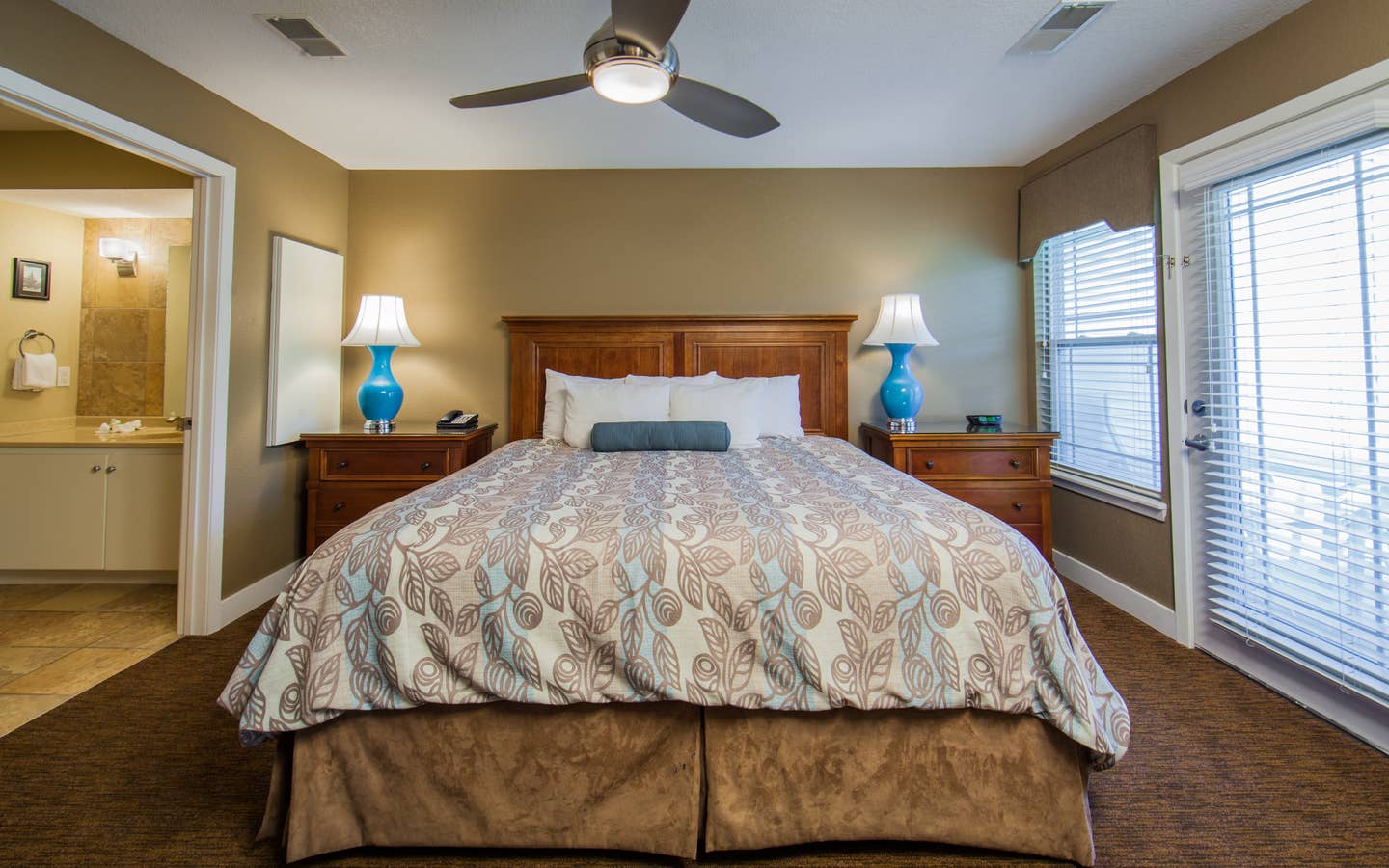 Bedroom in a two-bedroom ambassador villa at the Holiday Hills Resort in Branson Missouri.