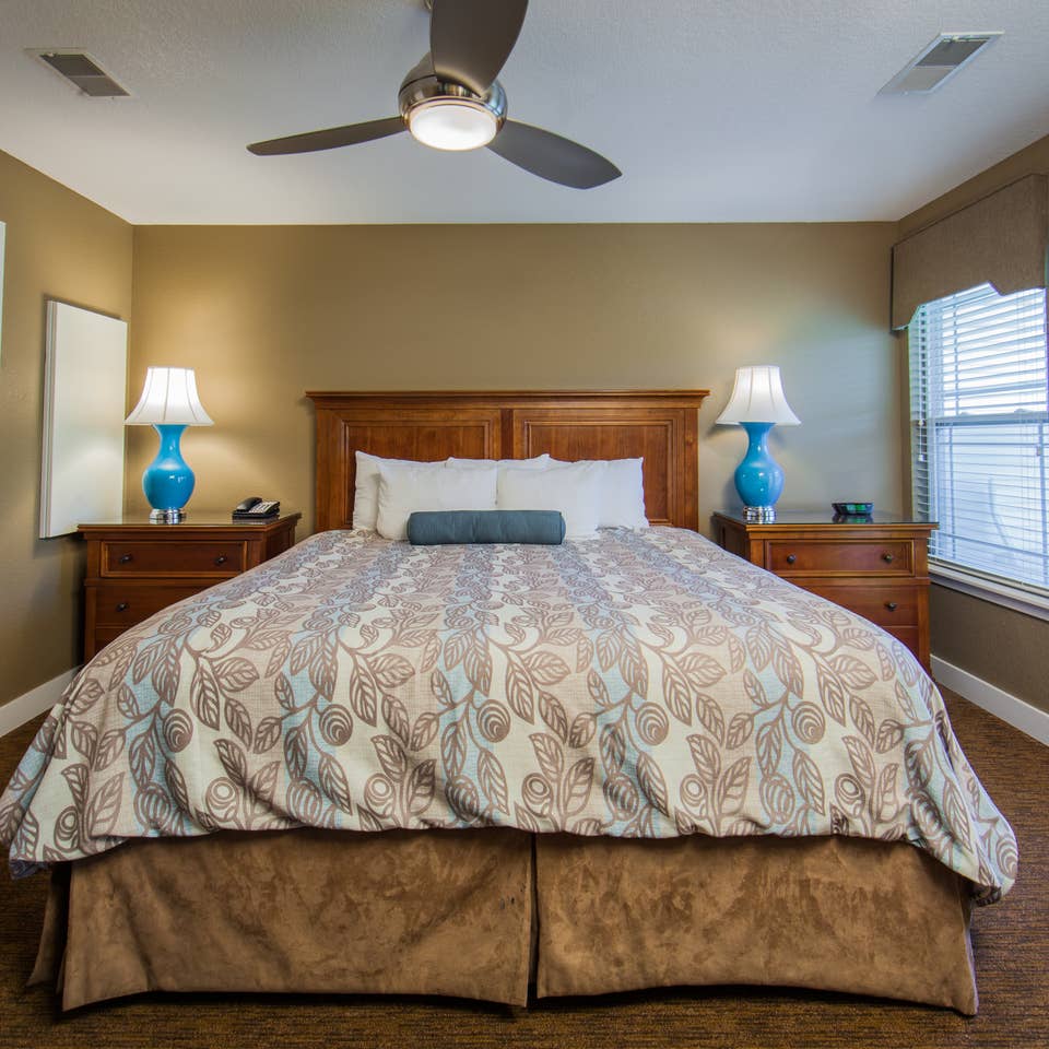 Bedroom in a two-bedroom ambassador villa at the Holiday Hills Resort in Branson Missouri.