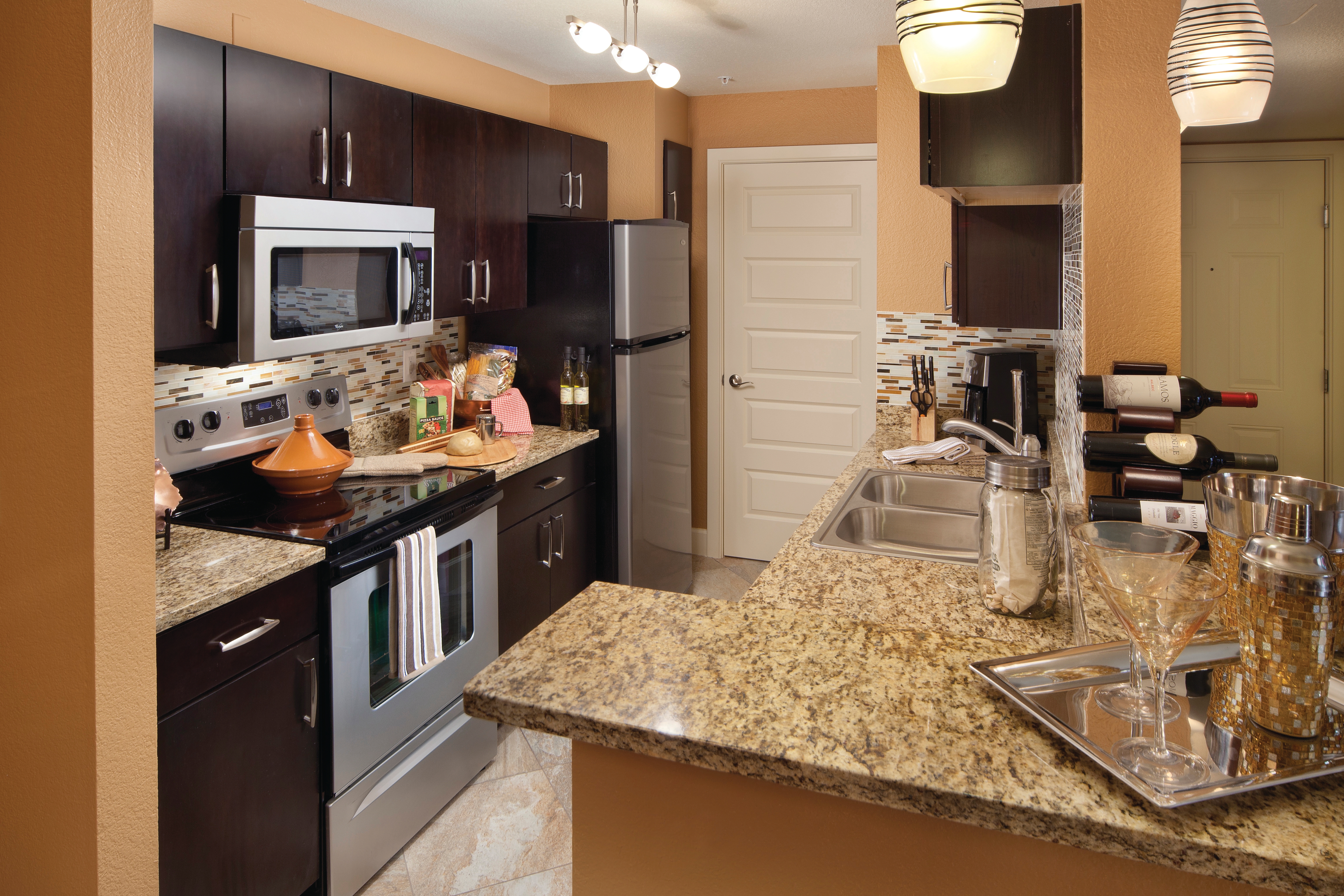 Kitchen in a two-bedroom villa at Desert Club Resort
