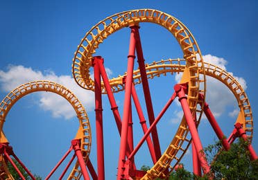 Rollercoaster at Six Flags® Over Texas near Villages Resort in Flint, Texas.