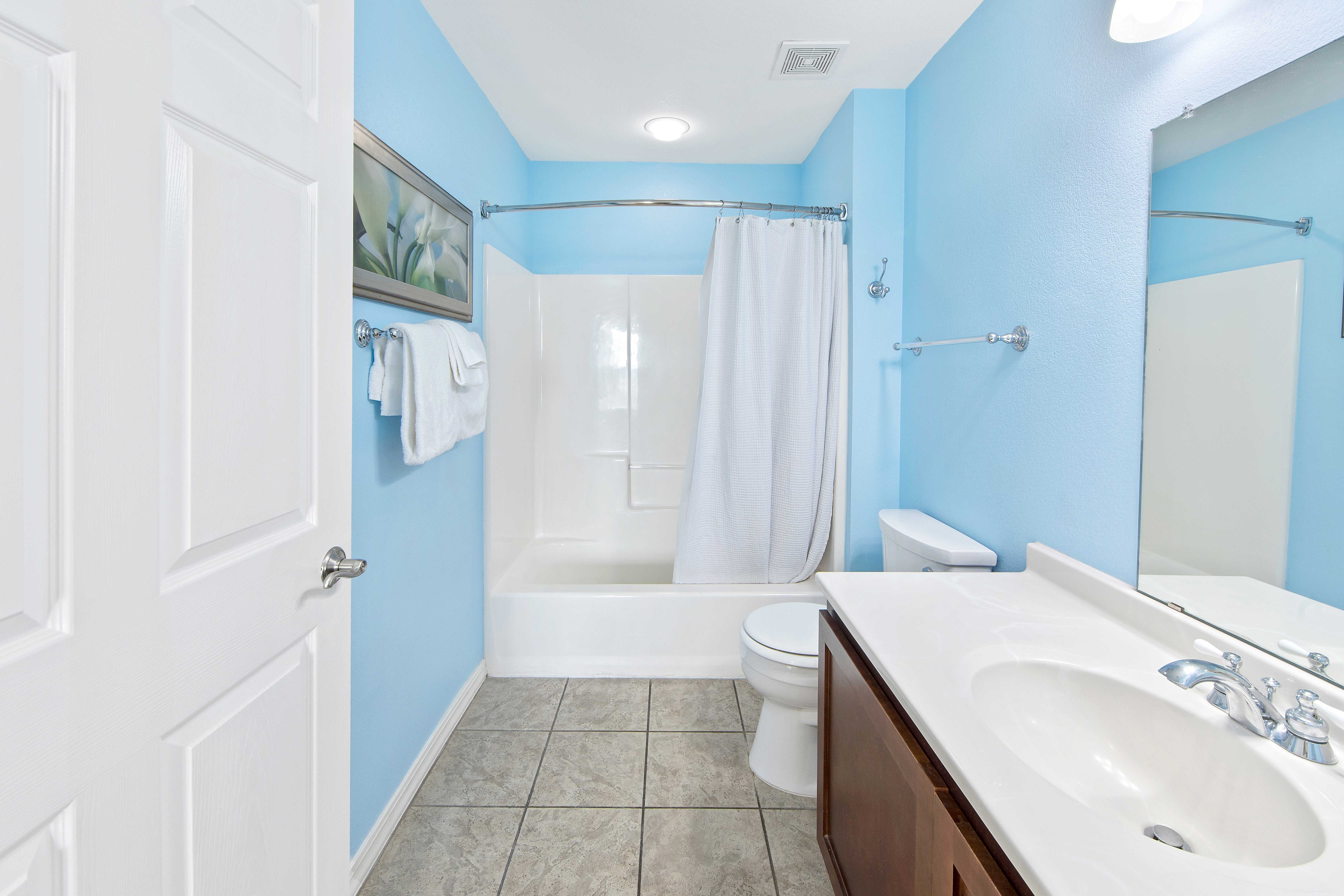 Bathroom in a three-bedroom ambassador villa at the Hill Country Resort in Canyon Lake, Texas.