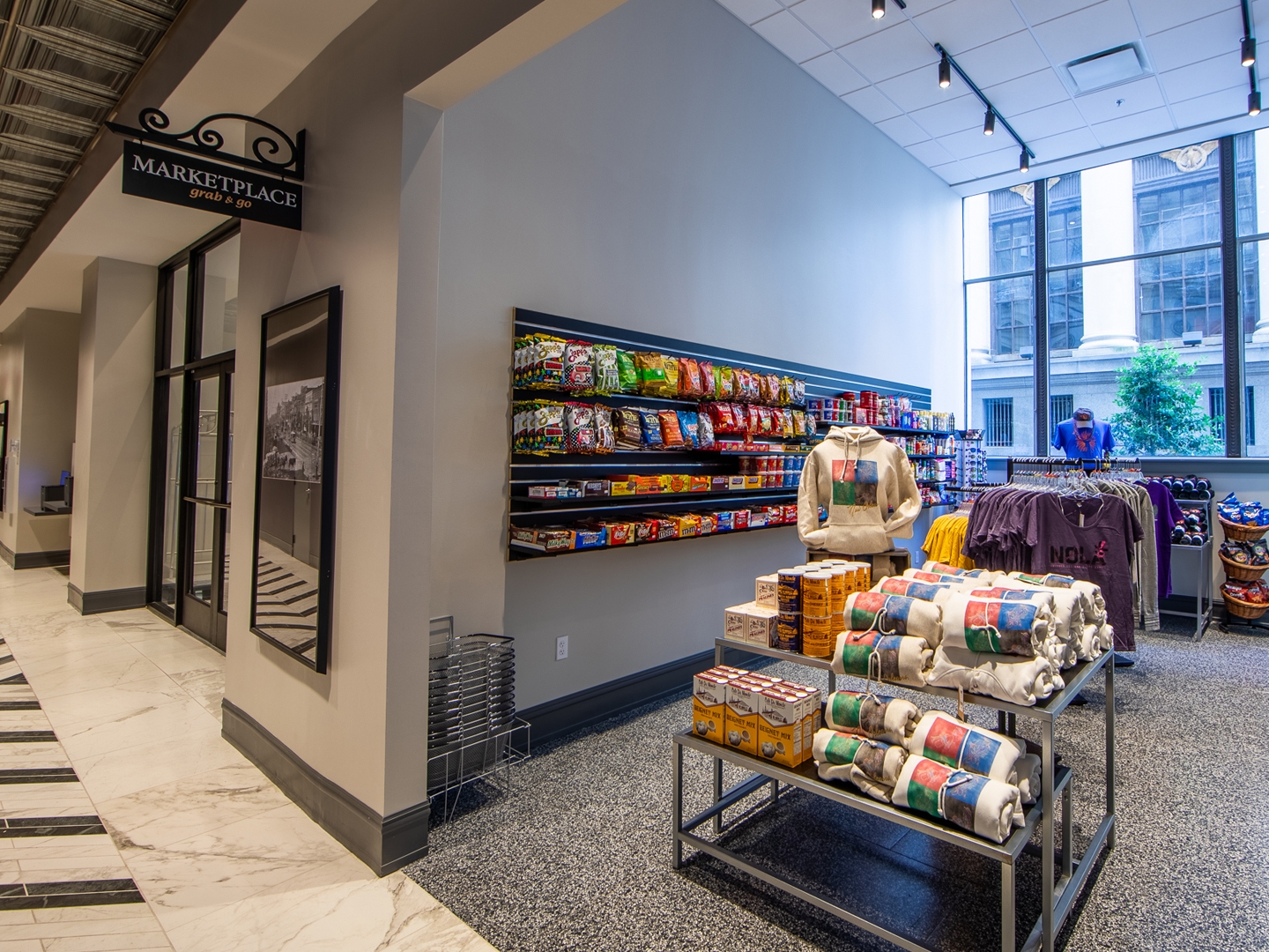Marketplace with souvenirs and snacks at New Orleans Resort in Louisiana.