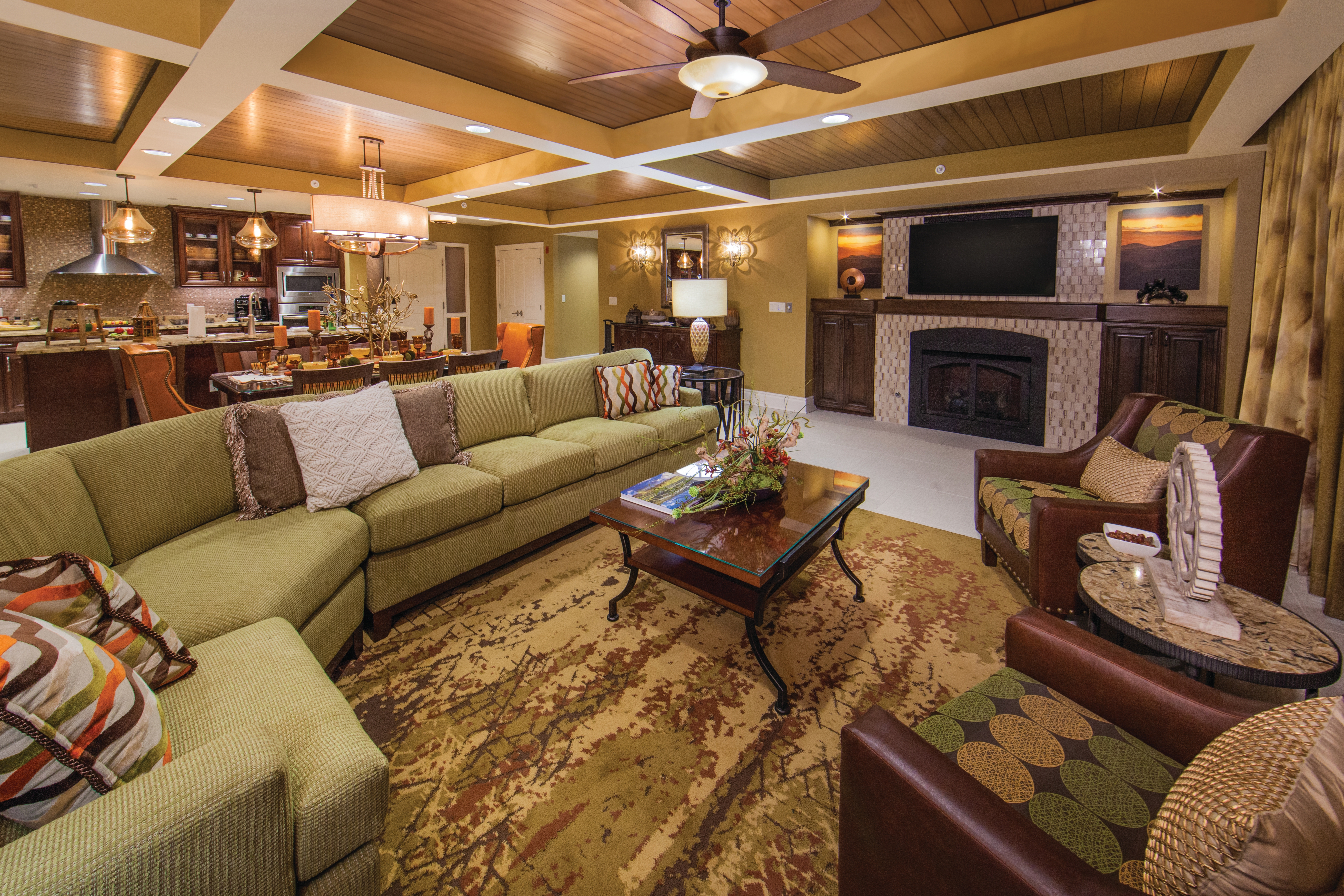 Living room in a Signature Collection villa at Smoky Mountain Resort in Gatlinburg, Tennessee.