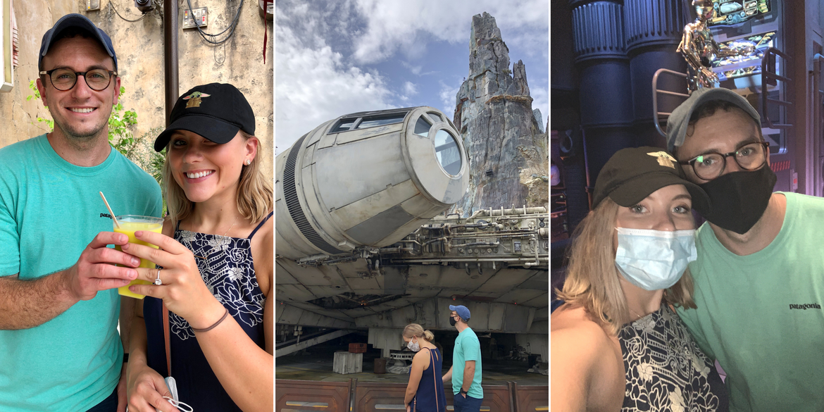 Collage of Kelly and James at Galaxy's Edge