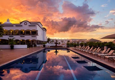 Sunset in the pool at the Grand Residences Resort in Puerto Morelos, Mexico
