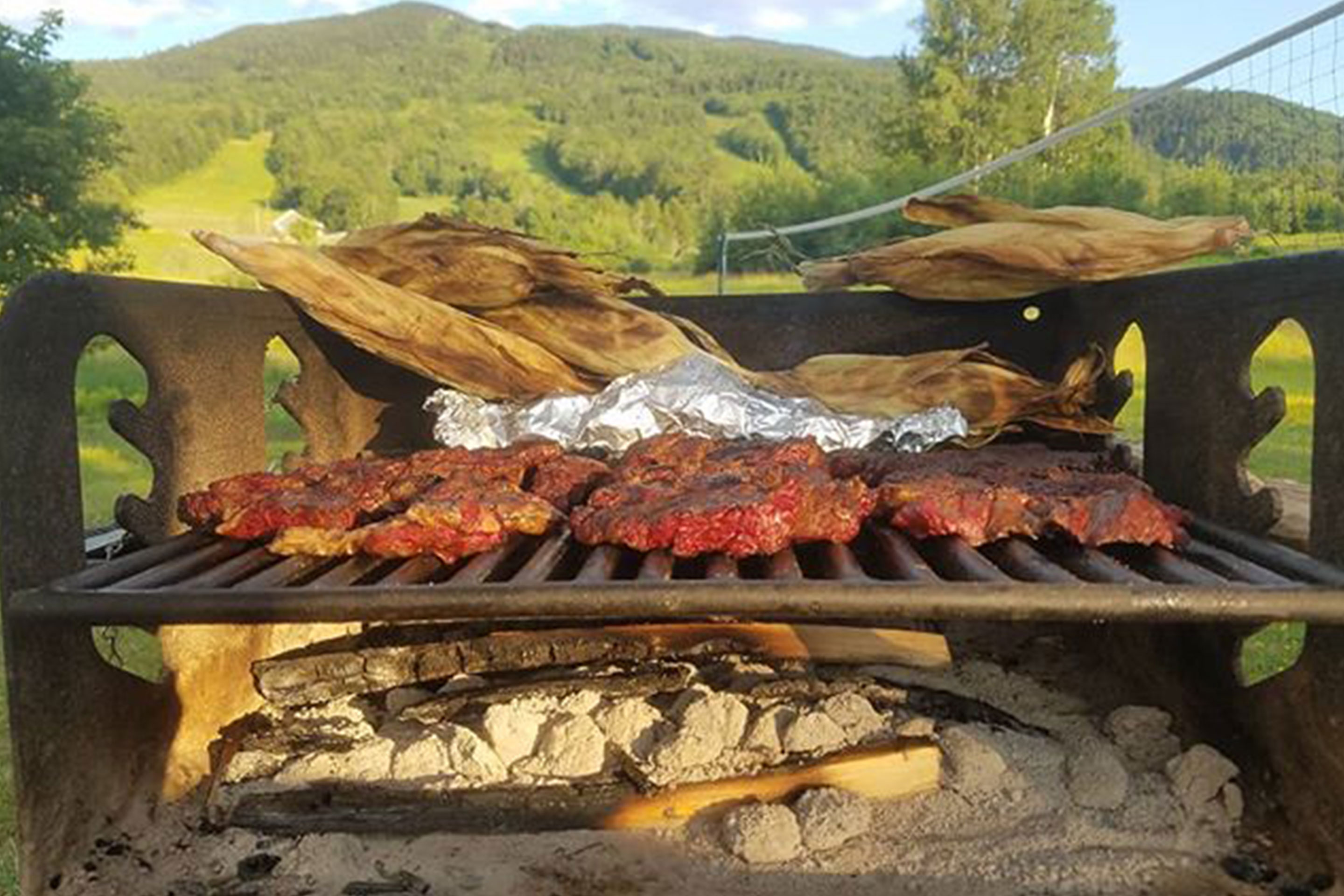 An exterior grill with different delectable meats.