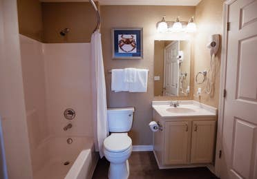 Bathroom in a two-bedroom villa at Galveston Seaside Resort.